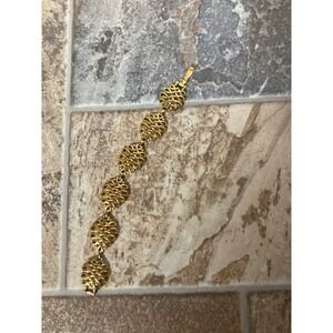 Gold Tone Filigree Link Bracelet Ornate Openwork‎ Geometric Design